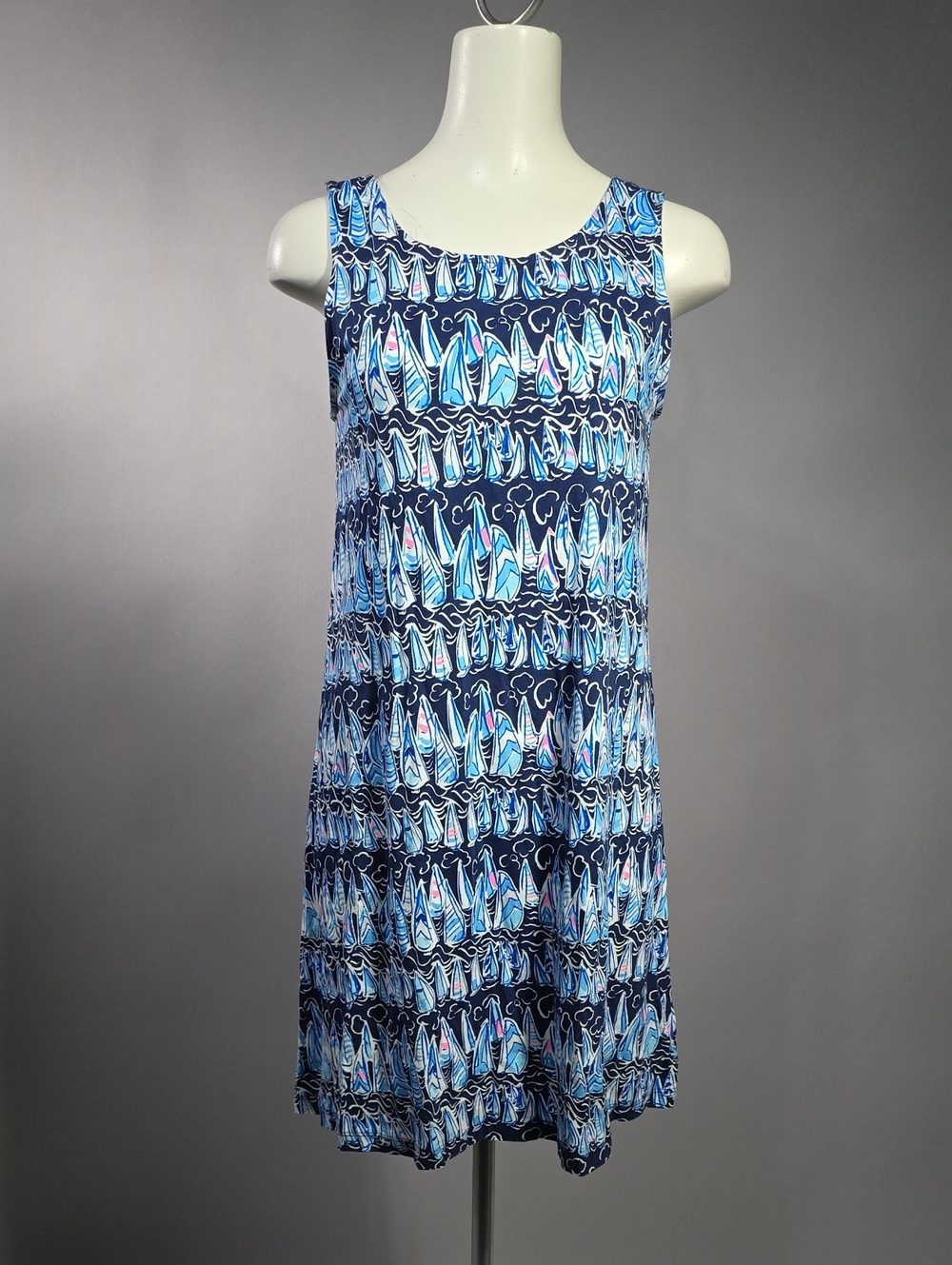 Lilly Pulitzer Blue Multi Sailboat Print Sleeveless Dress R8
